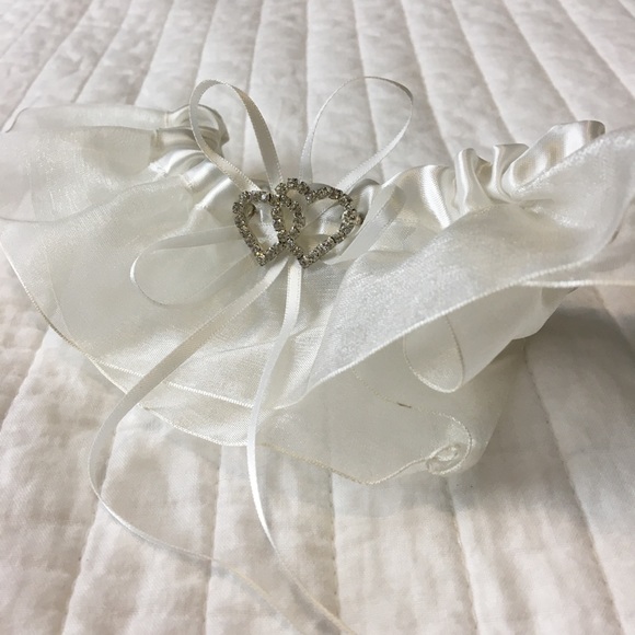 White Wedding Tulle Satin Crystal Garter - Picture 1 of 3